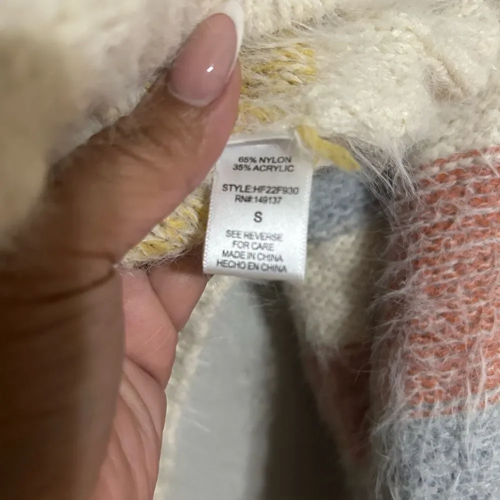 Magnolia Boutique Cream Fuzzy Scoop Neck Sweater with Pastel Stripes Size Small